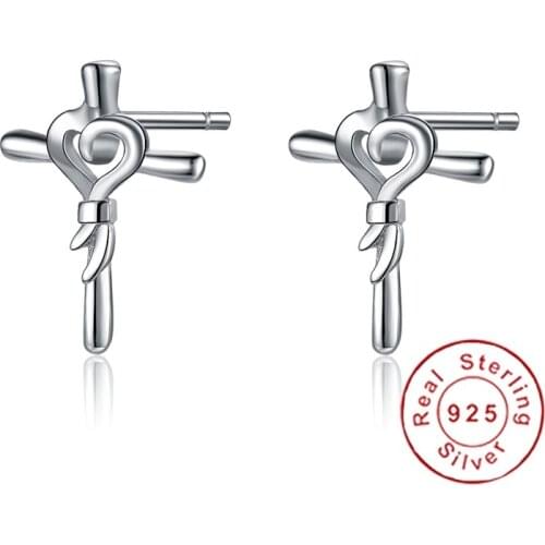 Gorgeous Guarantee 100% Pure 925 Sterling Silver Love Heart Shape Cross Stud Earrings Womans Earring Wholesale Fashion Jewelry