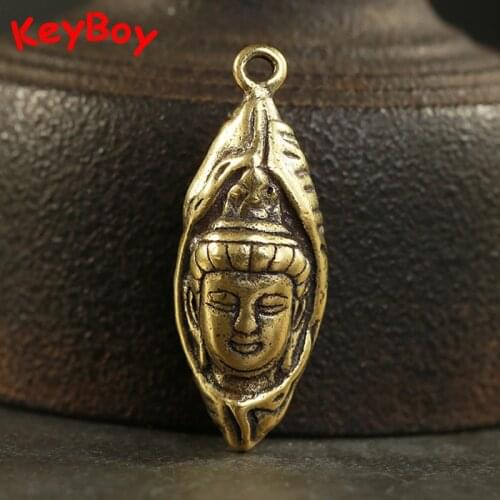 Vintage Brass Lotus Guanyin Buddha Pendants for Necklaces Men Women Copper Car Keychains Hanging Jewelry Lucky Fashion Keyrings