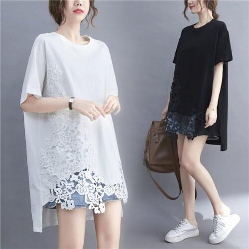 Designer Crochet Floral Lace T Shirt For Women Solid Color Black White Irregular Tops Summer Short Sleeved Casual Tees Tshirt