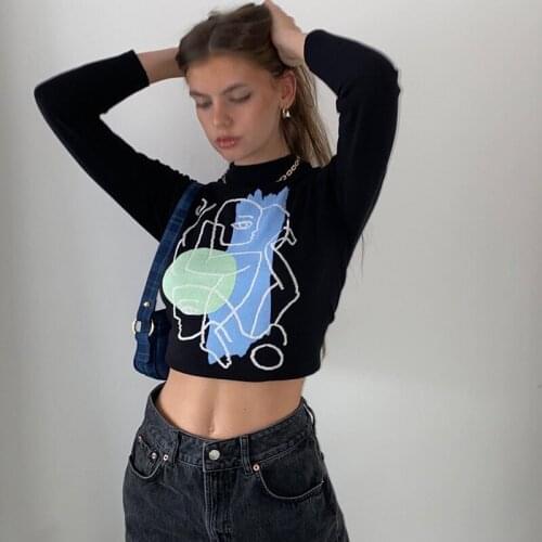 B-TOTO American Retro Black High Waist Short Knit Sweater Women Tide Ins Niche Design Sense 2021 New Fashion