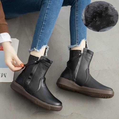Tilocow Winter Womens Genuine Leather Ankle Boots For Women Casual Zipper Martin Boots Shoes Woman Motorcycle Flat Retro Boot