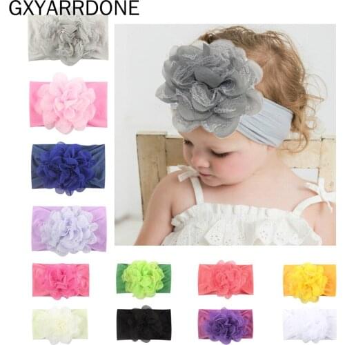 1pc 2019 Lace Flower Nylon Turban Girls Kids Handmade Wide Stretch Headbands Hairband Headwraps Children Hair Accessories
