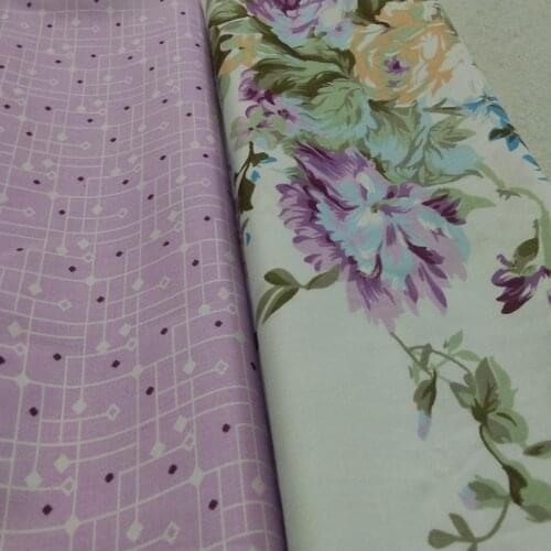 100% Cotton Fabric ViaPhil Big Purple Peony Flowers & Checks Printed Cotton Fabric DIY Patchwork Textile Tissue Home Clothing