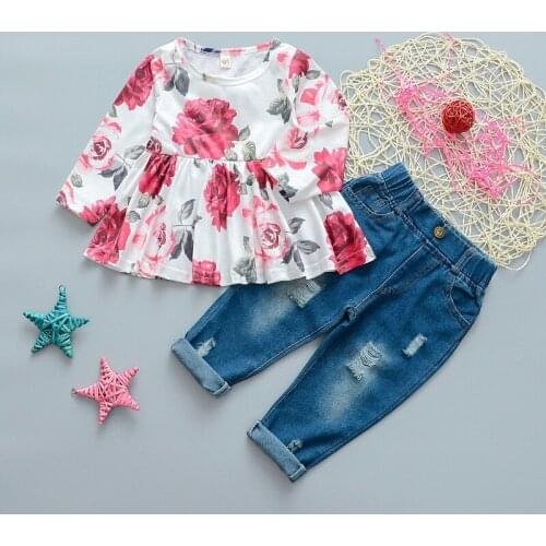 2019 New Arrival 2PCS Newborn Infant Kids Girl High Quality Floral Dress Tops+Pants Outfits Cotton Clothes Set Children Suit