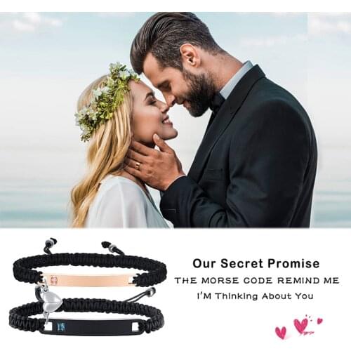 2pieces Couples Bracelets Braided Heart Shape Magnetic Bracelets handemade Rope Wristbands Anniversary Gift for Women Men