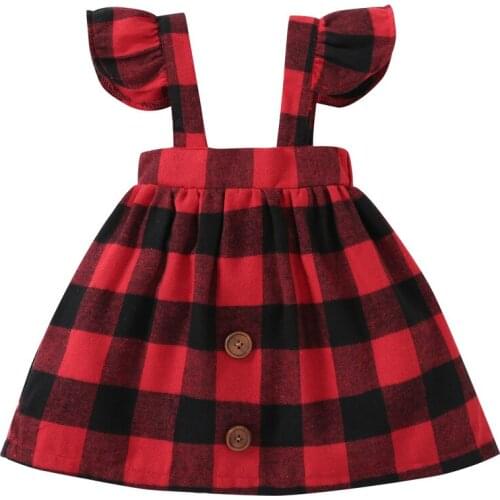 2018 baby girls Plaid strap skirt girl ruffles red dress kids casual cotton dot clothing autumn princess children clothes