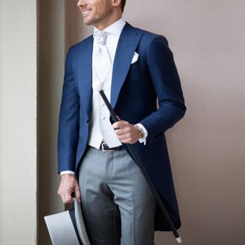 3 Piece Navy Jacket Wedding Suits For Men Slim Fit Mens White Vest Jacket Costume Formal Terno Masculino Clothing