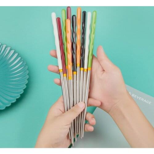 Multiple Colors 5 Pairs Japanese 304 Stainless Steel Chopsticks Metall Sushi Sticks Dinnerware Food Grade Stick Non-Slip