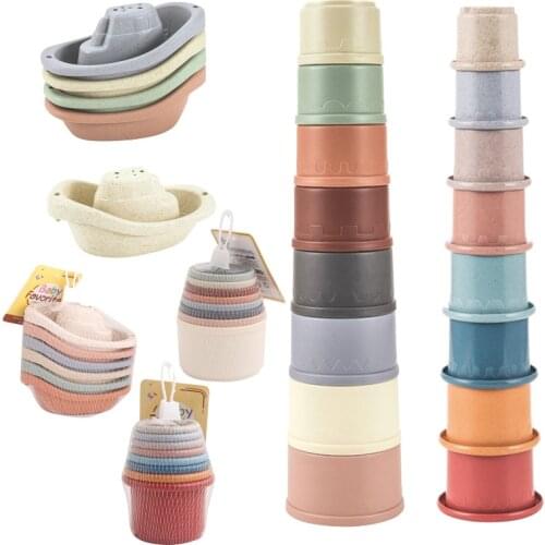 8pcs Of Set Baby Stacking Cup Toys Interesting Early Educational Baby Bath Toys Stack Tower Gift Baby Birth Montessori Toys
