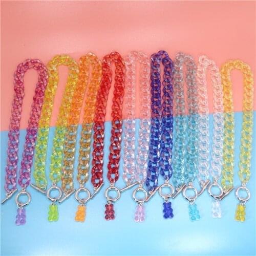 Candy Color Acrylic Chain Multicolor Transparent Bear Necklace Bohemian Summer Cute Candy Color Resin Gummy Bear Collar Necklace