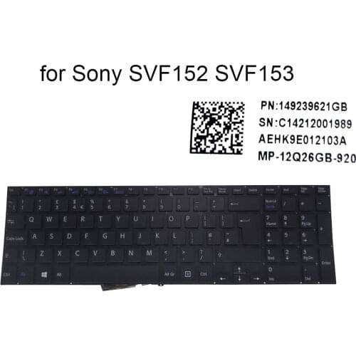 UK laptop keyboard for Sony VAIO SVF152 SVF153 2DCXB SVF1541 SVF15 GB British replacement keyboards 149239621GB MP-12Q26GB-920