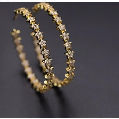 Gold Color Stars Big Round Hoop Earrings Pave Cubic Zirconia stone boho Circle Crystal Earing Fashion Jewelry women accessories