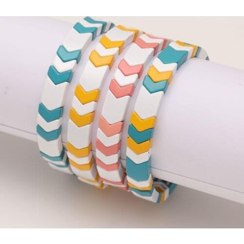 Enamel Tile Bracelets Stackable Fashion Arrow Bracelet For Women Summer Beach Stretch Allloy Paint Gold Beads Jewelry 2019 New