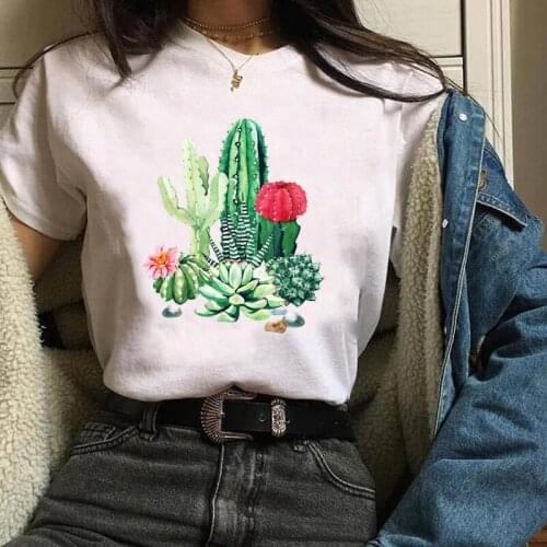 Women Lady Tees Print Graphic Floral Cactus Streetwear Plant 90s Trend Clothes Tops Clothing Female T Shirt Womens T-Shirt