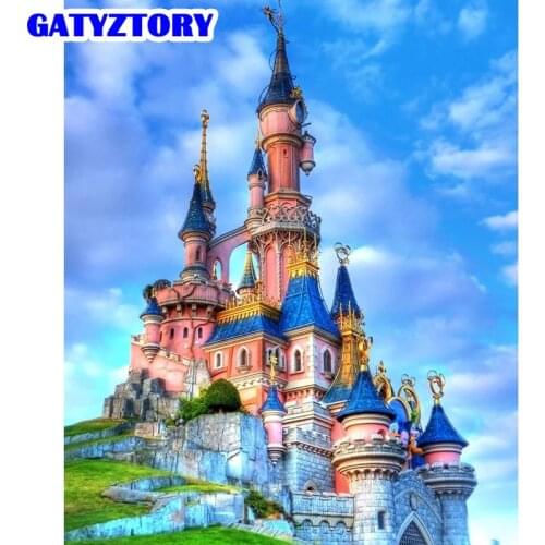 GATYZTORY Oil Painting By Number Blue Sky Castle Landscape Home Drawing Paint By Number On Canvas HandPainted Art Gift