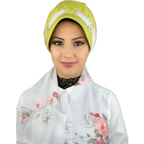 Islamic Fashion Muslim Women Hijab 2021 Trend Scarf Buckle Ready Sal Damson Siphon Pistachio green Tek Biritli Scarf Hat Bone