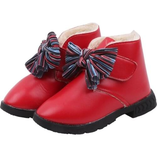 Fashion Childrens Snow Boots Autumn Winter Korean Version Girl Princess Boots Bow Leather Boots Warm Baby Cotton Shoes 26-36