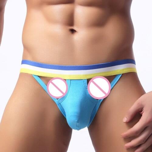 Men Underwear U Convex Pouch Pierced Tripe Pants Sexy Cotton Briefs Cueca Male Panties Mens Gay Underpant Man Brand Men Shorts