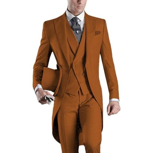 Men Suit 3 pieces Slim Fit British Style Peaked Lapel V Neck Tuxedo Fashion Groomsmen Wedding Suits Men 2019 (Blazer+vest+Pants)