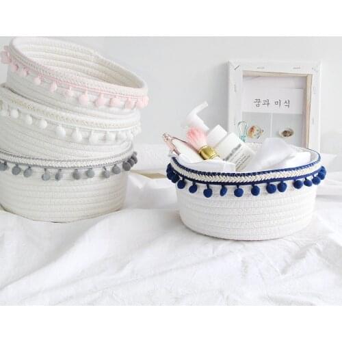 Desktop miscellaneous storage basket Cotton rope woven storage basket Nordic simple home furry laundry basket 20.5*9.5cm