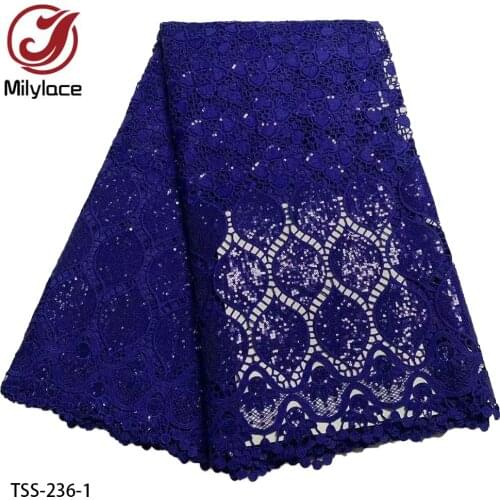 Nigerian Guipure Lace Fabric with Sequins 2021 High Quality African Cord Lace Fabric for Wedding Party Dress TSS-236