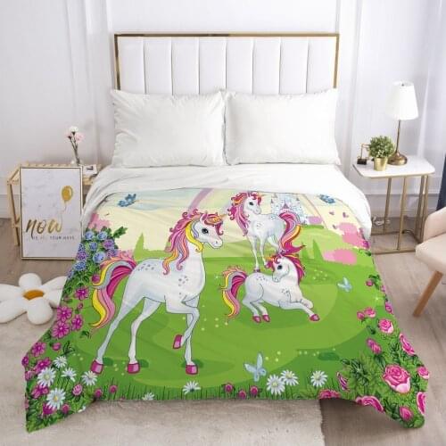 Unicorn Cartoon Duvet Cover with Zipper Comforter/Quilt/Blanket Case 180x210 230x220 3D Bedding For Kids Child Baby Girls Boys