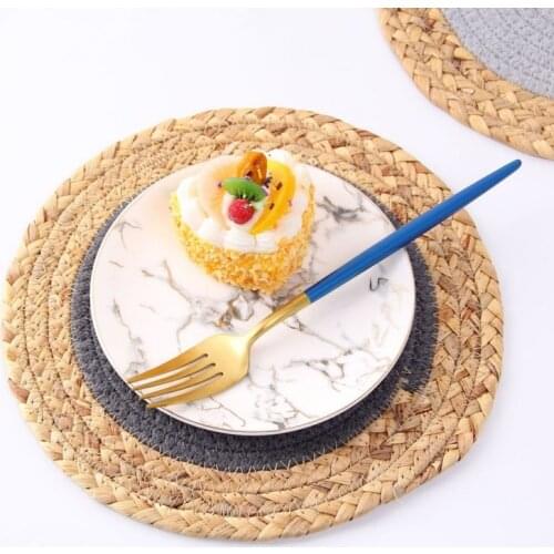 4Size Straw Cotton Wire Rope Placemat Double-meal Pad Durable Insulation Pad Handmade Woven Cushion Pad Kitchen Dining Table Pad