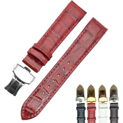 Genuine leather watch strap 18mm glossy patent leather butterfly buckle womans latest charm watch band for tissot T035 watchband