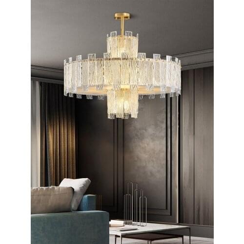 All copper light luxury chandelier modern minimalist atmosphere high-end villa duplex building living room large chandelier