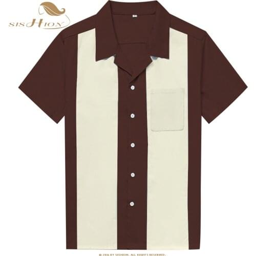 SISHION Short Sleeve Summer Men Shirts ST108 L-3XL Plus Size Mens Clothing Blouse Cotton Bowling Vintage Shirt