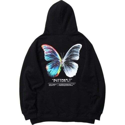 2021 Winter Autumn Hip Hop Sweatshirt Hoodie Color Butterfly Streetwear Harajuku Pullover Hoodie Cotton Fleece Men Black Hoodie
