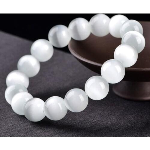 Trendy White Cat Eyes Strand Bracelet Bangle Elastic Rope Chain Crsytal Stone Bracelets for Women Wrist Gift Jewelry 7.5" B271