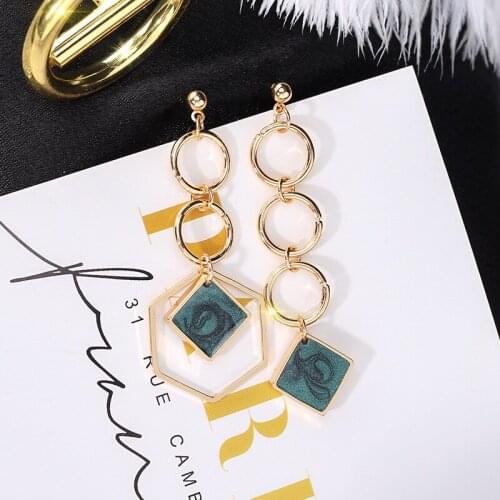 Versatile geometric diamond asymmetric Earrings European and American oil painting long Tassel Earrings