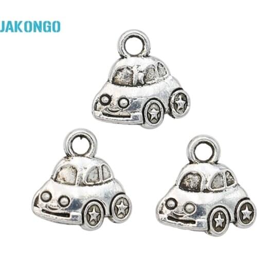 JAKONGO Vintage Tibetan Silver Plated Little Car Bead Charms Beads Pendants for Jewelry Making DIY Handmade 11x12mm