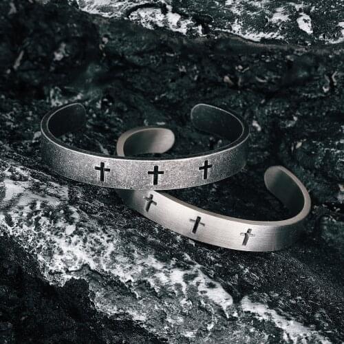 Vintage Black Cross Stainless Steel Mens Bracelet Womens Bangle Punk Hip Hop for Couple Girl Boyfriend Jewelry Gift Wholesale