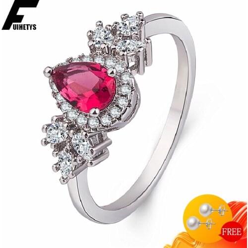 Retro 925 Silver Jewelry Ring for Women Wedding Engagement Party Accessories Water Drop Shape Ruby Zircon Gemstone Finger Rings