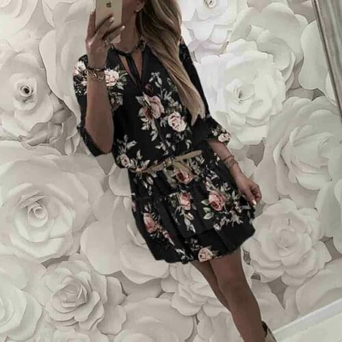 Vintage Womens Wrap Summer V-Neck Boho Floral Print Dress Elegant Ladies Holiday Beach Mini Sundress Plus Size