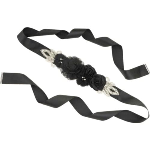 Rose Flower Pearl Bride Wedding Dress Belt Party Bridesmaid Dress Pregnant Woman Flower Belt Party Photo Black