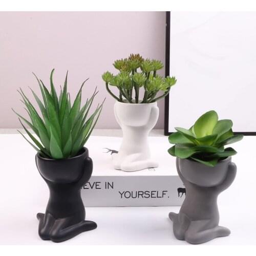 1Pc Cute Humanoid Ceramic Flowerpot Creative Crafts Decoration Nordic Portrait Personality Small Vase Home Ornaments Decoration