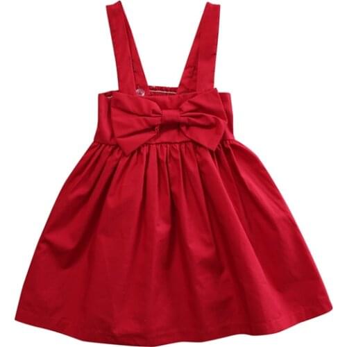 2017 Xmas Fashion Sweet New Baby Girls Sleeveless Square Collar Bow Red A-Line Knee-Length Princess Dress Sundress Outfit Party