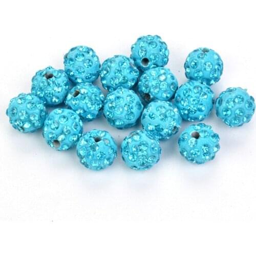 50pcs/lot 10mm Beads Accessories Lake Blue Beads Supply Charm Disco Ball Bead Jewelry Suitable Knitting Bracelet