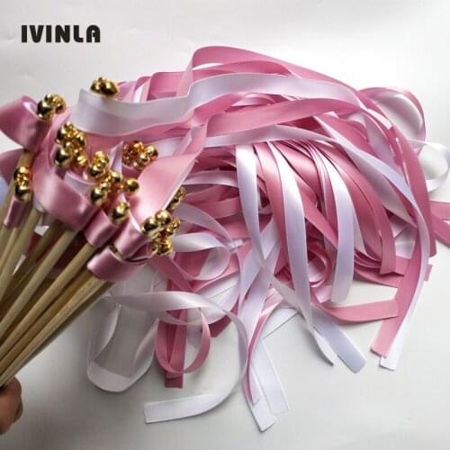 50pcs/lot red violet wedding ribbon wands Sparklers with gold bell for wedding decoration