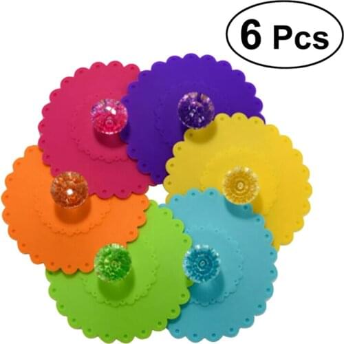 6pcs Silicone Cup Lid Glass Drink Cover Anti-dust Coffee Mug Suction Seal Lid Cap 10.5cm PVC Diamond Cup Cover
