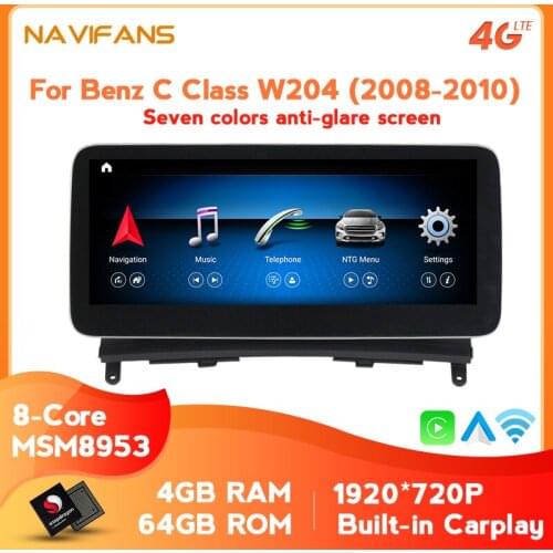 4+64G Qualcomm System Car Multimedia Radio For Mercedes Benz C-Class W204 S204 2008-2010 w204 Navigation GPS Andrid 10 Carplay