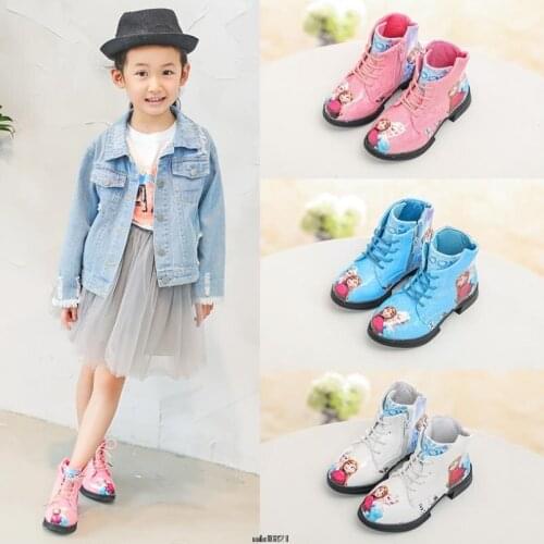 Frozen Elsa Anna Kids Baby Girls Snow Queen Pu Leather Boots Casual Shoes Fashion Cartoon Boots For Girls School Shoes EU 26-36
