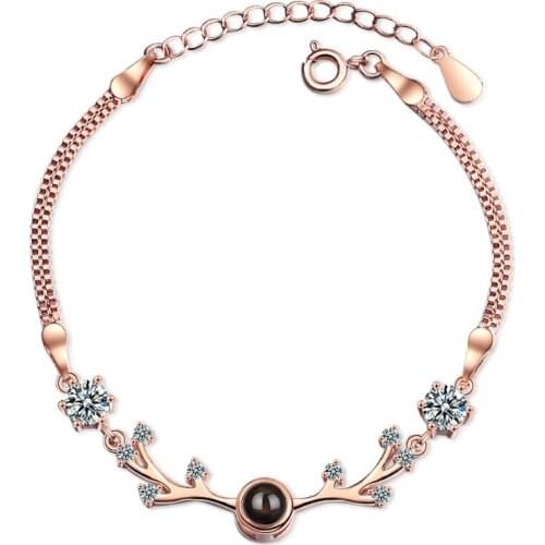 100 Languages Projection Elk Antlers Bracelets & Bangles For Women Trend Creative 925 Sterling Silver Party Gifts Jewelry SAB68