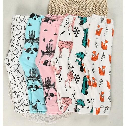DKZ176 Kids pants Girls and boys a bottle of milk /dinosaur / deer / Fox print trousers cotton children pants thick leggings