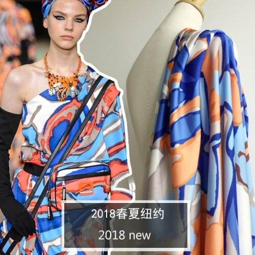 Elasticity satin oil painting pattern digital printing Womens fashion print fabric 2018 spring and summer new special custom