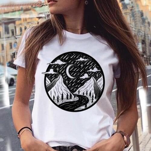 Women T-shirts River Mountain Cute Lovely Cute Cartoon 90s Summer Graphic Print Female Stylish T Top Shirt Girl Tee T-Shirt