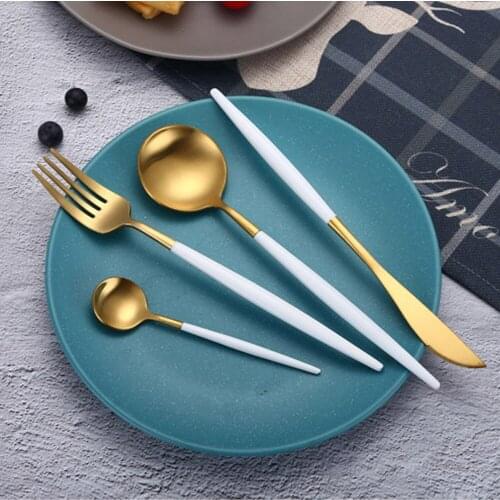 Hot Sale White Gold Cutlery Set Knife Spoon Dinnerware 304 Stainless Steel Western Cutlery Set Kitchen Food Tableware Dinner Set